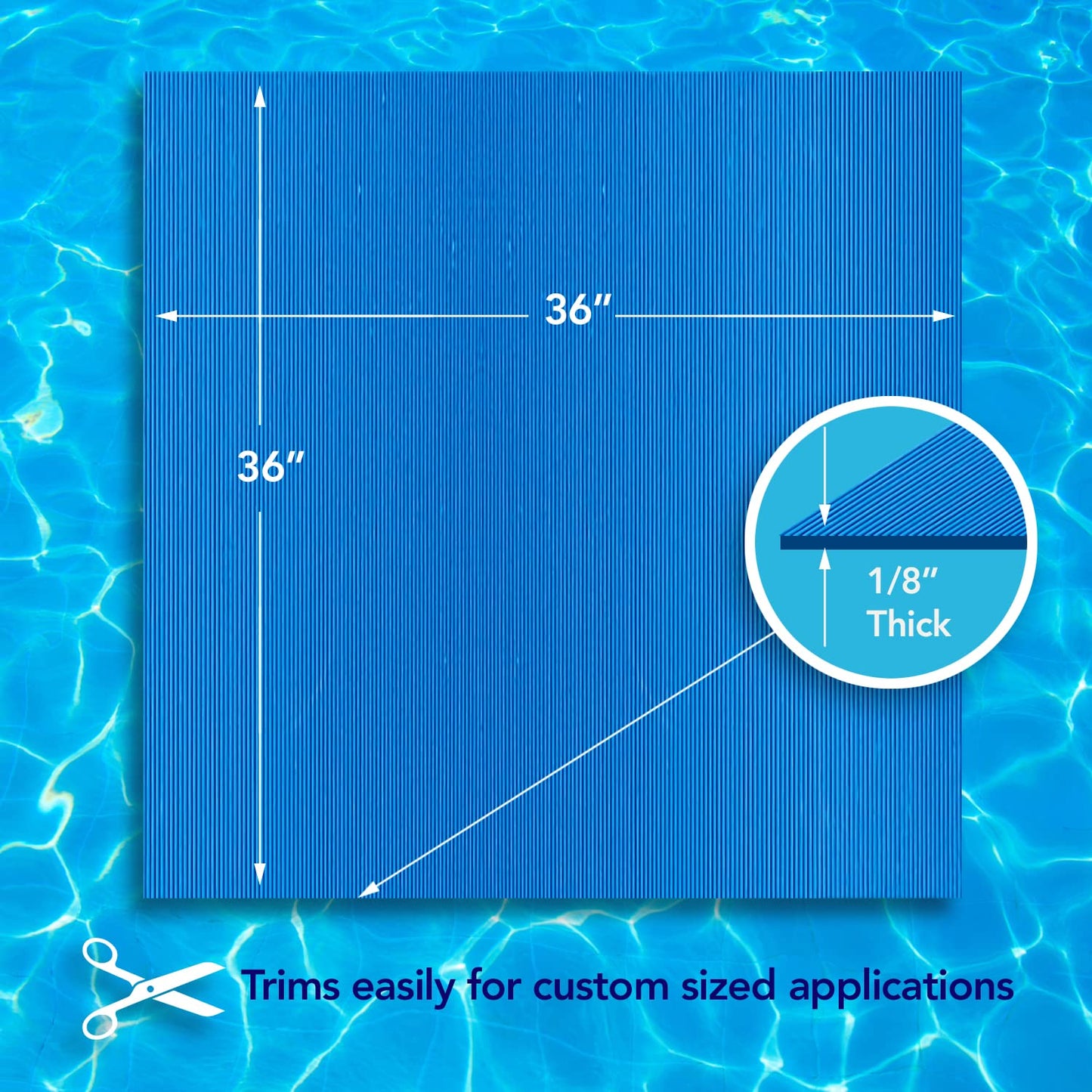 RESILIA Stay-Put Swimming Pool Ladder Mat - Non-Slip, Wide Ribbed, Protective Pad, 36 Inches x 36 Inches, 0.125 Inch Thick, Powder Blue, Made in USA
