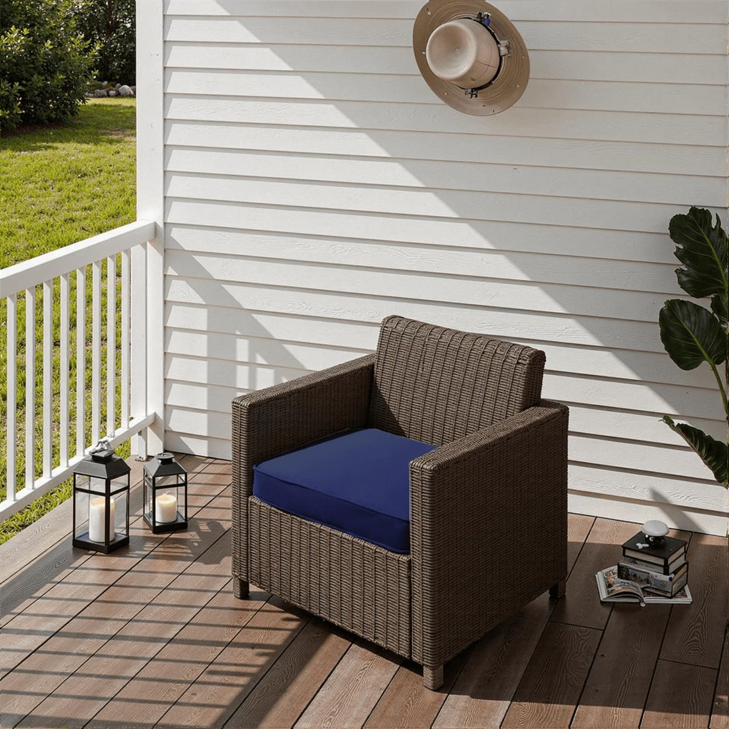 PatioGlow Outdoor Chair Cushions 19 x 19 x 3 Inch, Waterproof & Fade Resistant Patio Seat Cushion for Furniture with Handle and Ties, Thick Seating Pads for Outside Sofa Couch Set of 2, Dark Blue