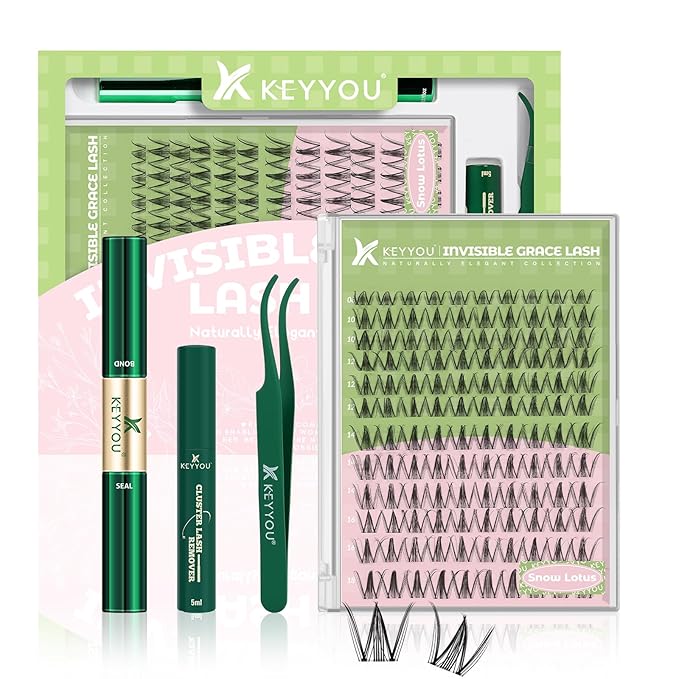 KEYYOU Fairy Lash Clusters Kit Snow Lotus Lash Extension Kit D Curl 120Pcs Eyelash Extension Wispy Natural Invisible Band with Waterproof DIY at Home(Snow Lotus-D-8-18MIX)