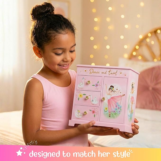 Giggle & Honey® Ballerina Musical Jewelry Box for Girls Ballerina Toys for Girls Age 4-6 Kids Jewelry Box with Drawers