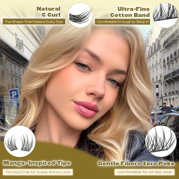 ALICE Natural Short Lash Clusters Wispy 8-12mm Cluster Eyelash Extensions Spiky Individual Lashes C-Curly Lash Extensions Thin Band Eyelash Clusters with Spikes
