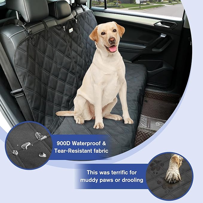 XL Back Seat Cover for Full-Size Trucks/SUVs Rear Split Bench, Heavy Duty 900D Waterproof Non-Slip Car Seat Protector for Messy Kids & Drooling Dogs, Easy Clean (Black)