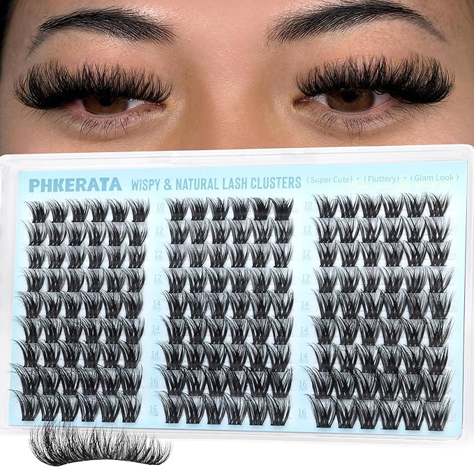 PHKERATA Fluffy Lash Clusters Wispy Eyelash Clusters, Volume Cluster Eyelash Extensions, DIY Individual Lashes with Soft Thin Band for Natural Look 162Pcs, 10-16mm