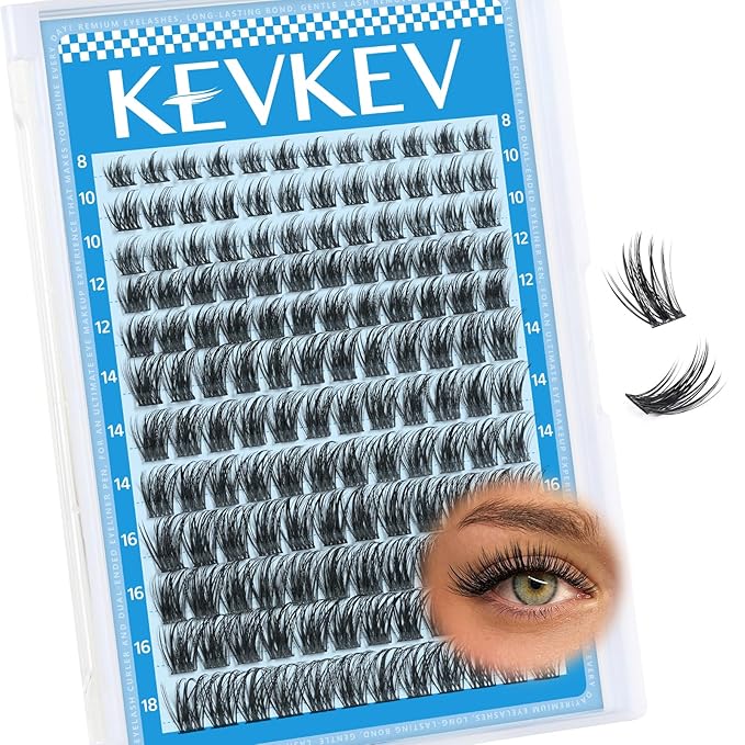 KEVKEV Lash Clusters 144 Pcs Eyelash Clusters Wispy Natural Cluster Eyelash Extension Thin Band & Soft Mix Length Lashes DIY Lash Extensions at Home Easy to Apply(Cloudy,8-18mix)
