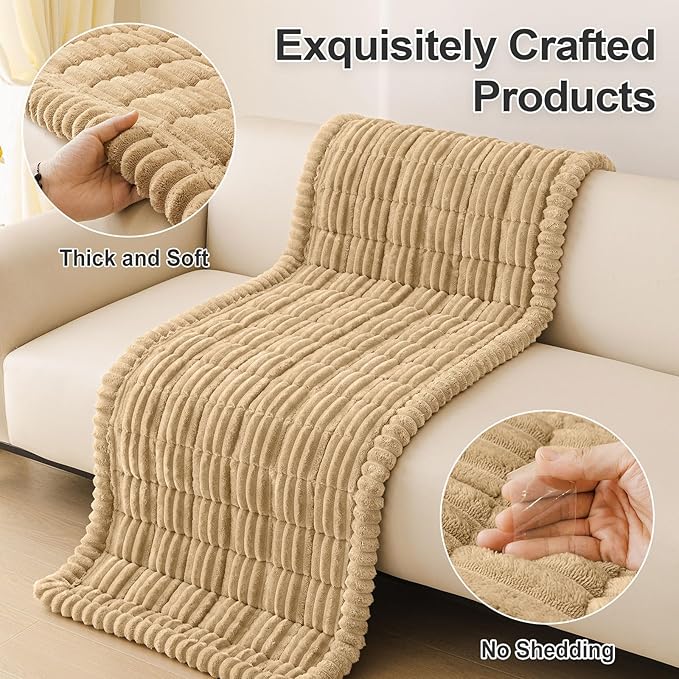 hyha Couch Covers for Dogs Washable, Non Slip Plush Dog Sofa Protectors, Fuzzy Pet Couch Covers for 3 Cushion Sofa Pet Friendly (Camel, 27.6" x 88")