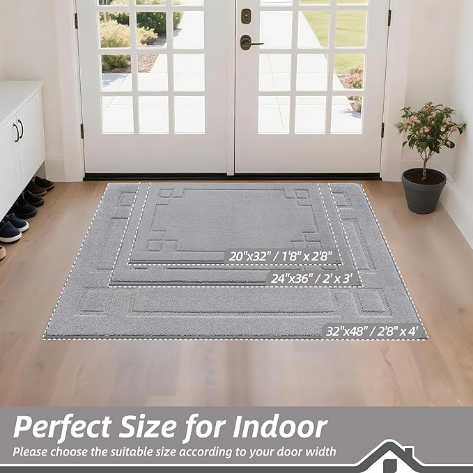 BEQHAUSE Door Mat 24" x 36", Non-Slip Door Mats Indoor Entryway Rugs Washable Low-Profile Absorbent and Stain Resist Floor Mats, Dog Door Mat for Front Back Door, Mud Wet Shoes & Paws, Light Grey