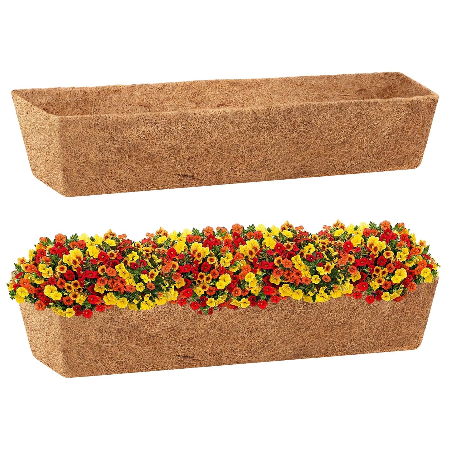 Legigo 2 Pack 48 Inch Square Coco Liners Planter Baskets Liner- Natural Coconut Coir Basket Liner Replacement, Window Box Liners Trough Coconut Liners for Wall Planter Garden Deck Fence Flower Baskets