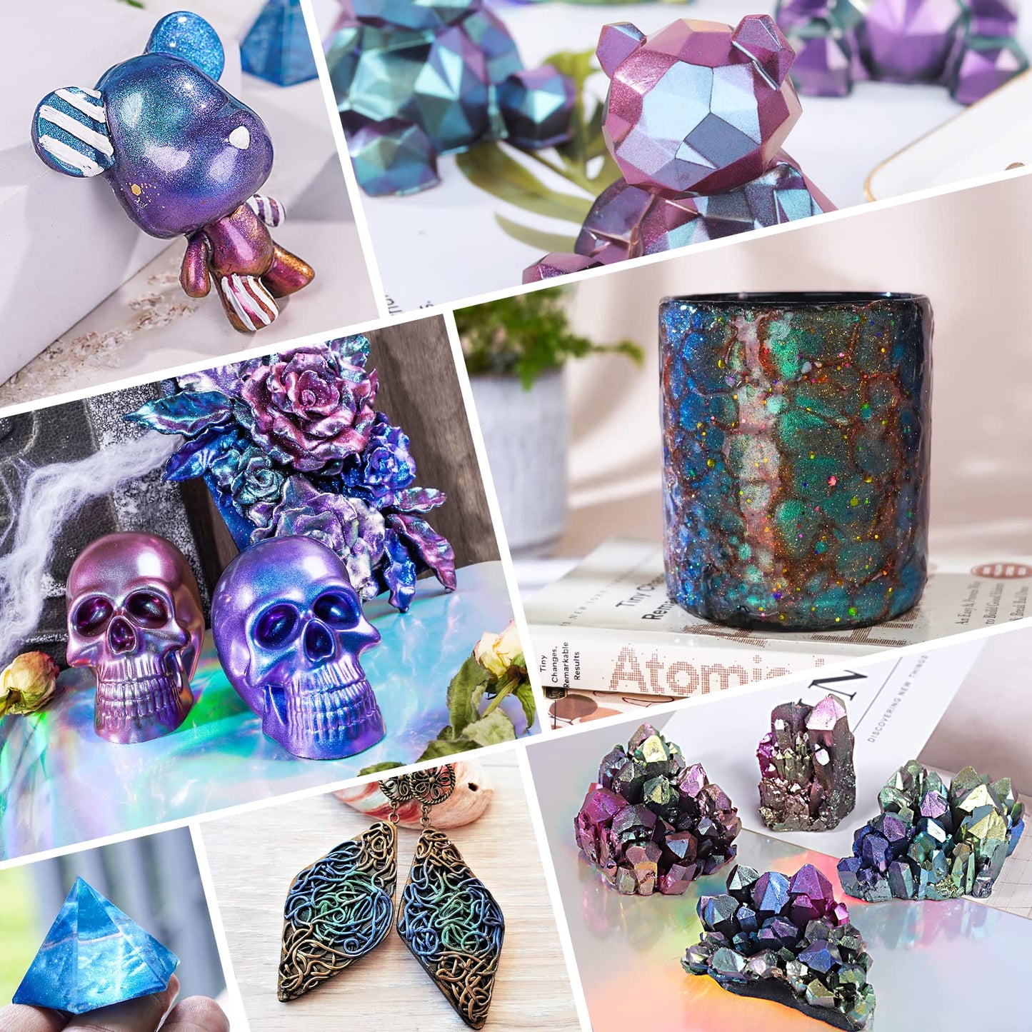 LET'S RESIN Chameleon Mica Powder, 10 * 5g Color Shift Mica Powder for Epoxy Resin/Tumbler, Saturated Color Shifting Chrome Pigment Powders for Painting,Slime,Nails
