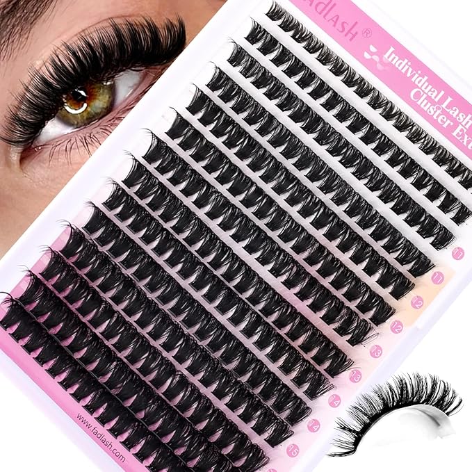 FADLASH Lash Clusters Fluffy 80D Eyelash Clusters 8-16mm Volume Lashes Cluster D Curly Cluster Eyelash Extensions (80D, 8-16mm)