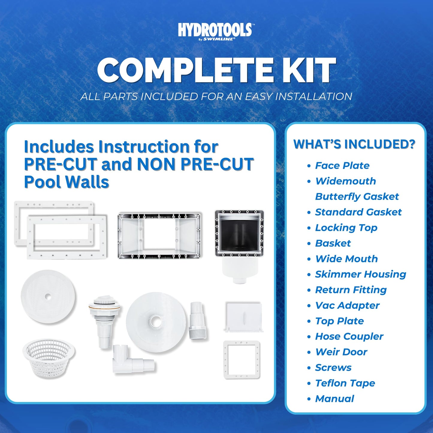 SWIMLINE HYDROTOOLS Standard Thru-Wall Above Ground Pool Skimmer Kit With WATER LEVELING SYSTEM | ABS Construction | Large Debris Basket| Snap-In & Removable Weir | Above Ground Pool Skimmer | Skimmer