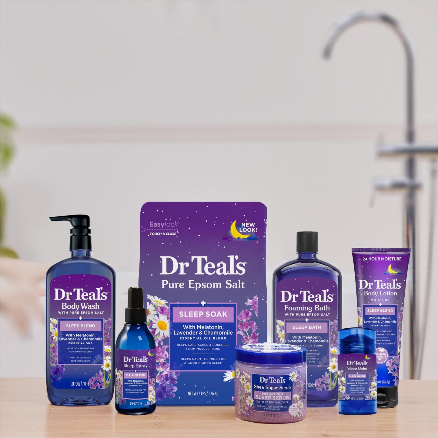 Dr Teal's Pure Epsom Magnesium Salt Soak, Sleep Blend with Melatonin, Lavender & Essential Oils, 3 lb (Pack of 4)