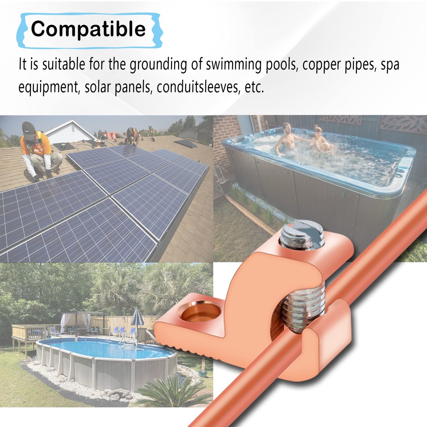 Swess 10 Packs Pool Bonding Lug, Screw Terminal, Copper, 4 AWG, 4-14 Wire Range