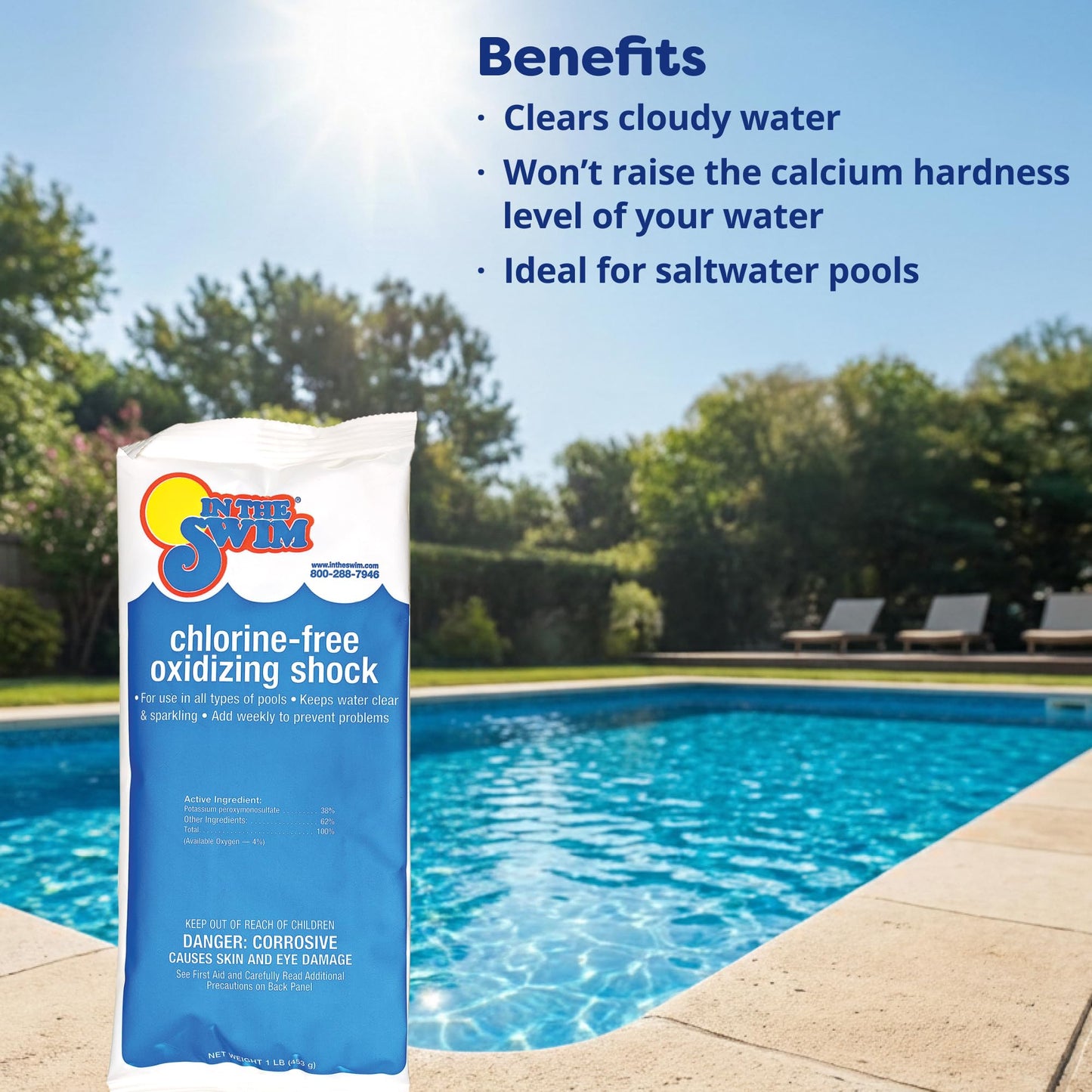 In The Swim Chlorine-Free Pool Shock – Quick Dissolving, Fast-Acting, Shock-Oxidizer for Swimming Pools, Spas, and Salt Chlorinated Pools Compatible - 6 x 1 Pound Bags