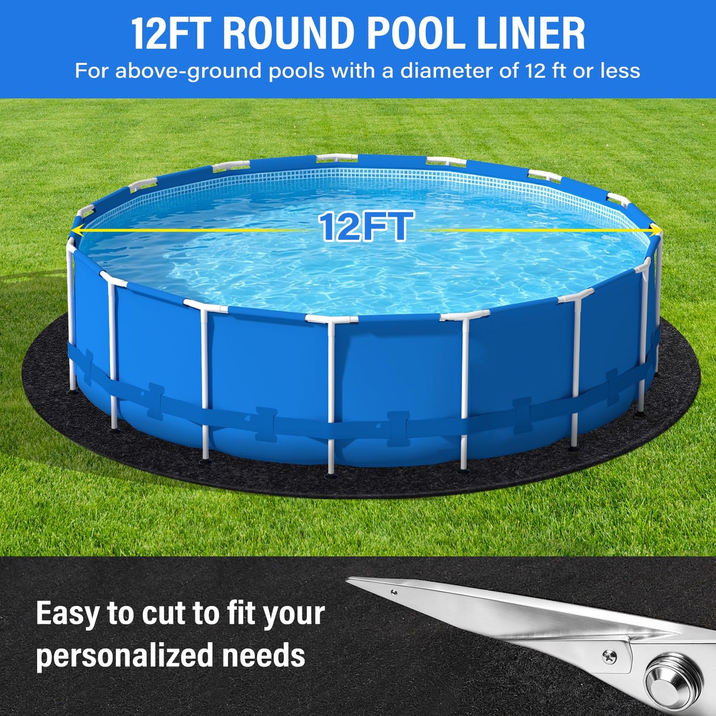 TIXANF 350G/M² Thicker 12FT Pool Liner Pad,Pre-Cut Heavy Duty Round Pool Liner Pad, Seamless Above Ground Pool Liner,Durable,Puncture Protection,Extend Liner Life Black