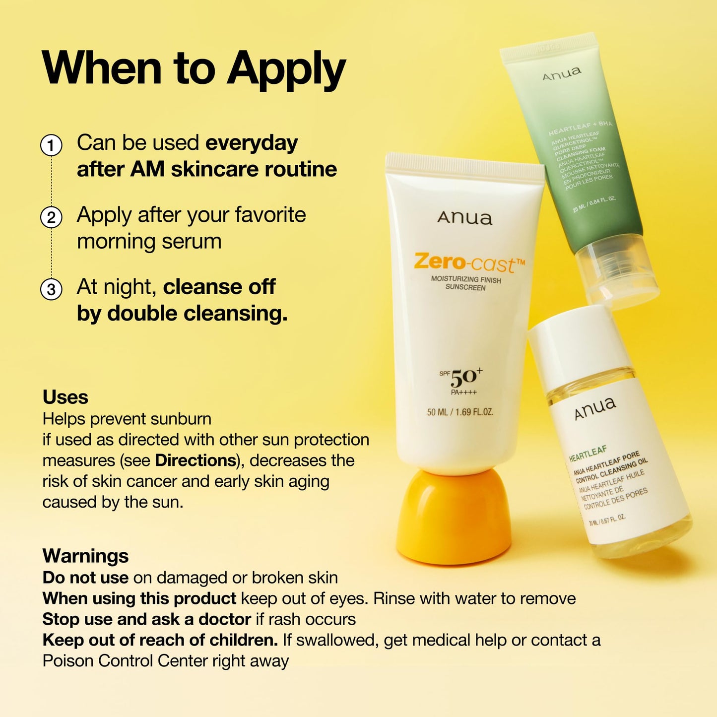 Anua, Zero-Cast Moisturizing Sunscreen SPF 50, Glow Natural Sunscreen for face, No White Cast, Hyaluronic Acid, Niacinamide, Oil-Free, Korean Skincare, 1.69 fl oz