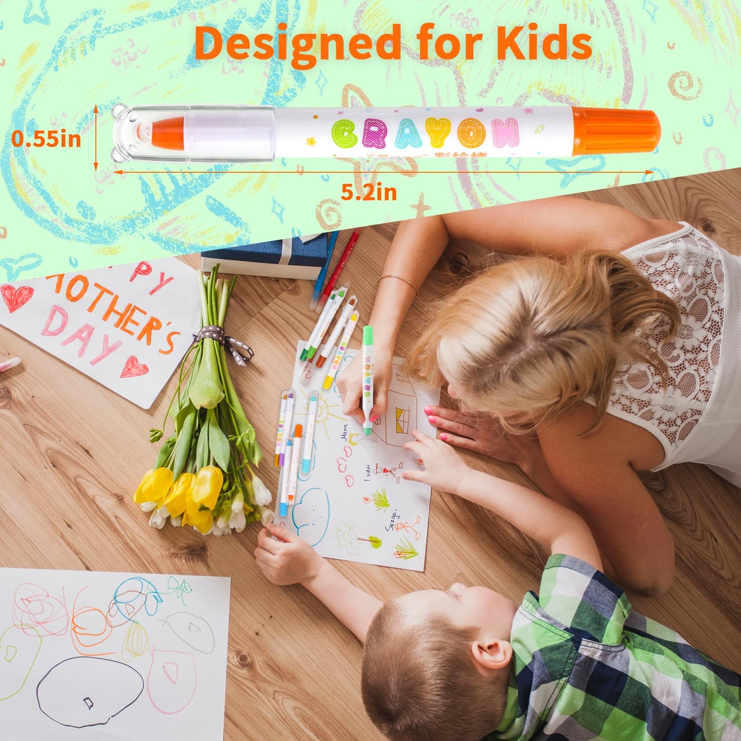 Prudiut 48 Color Silky Twistable Crayons, Washable Art Supplies, Multicultural Pastel Gel Crayons, Easy Grip Coloring Gift