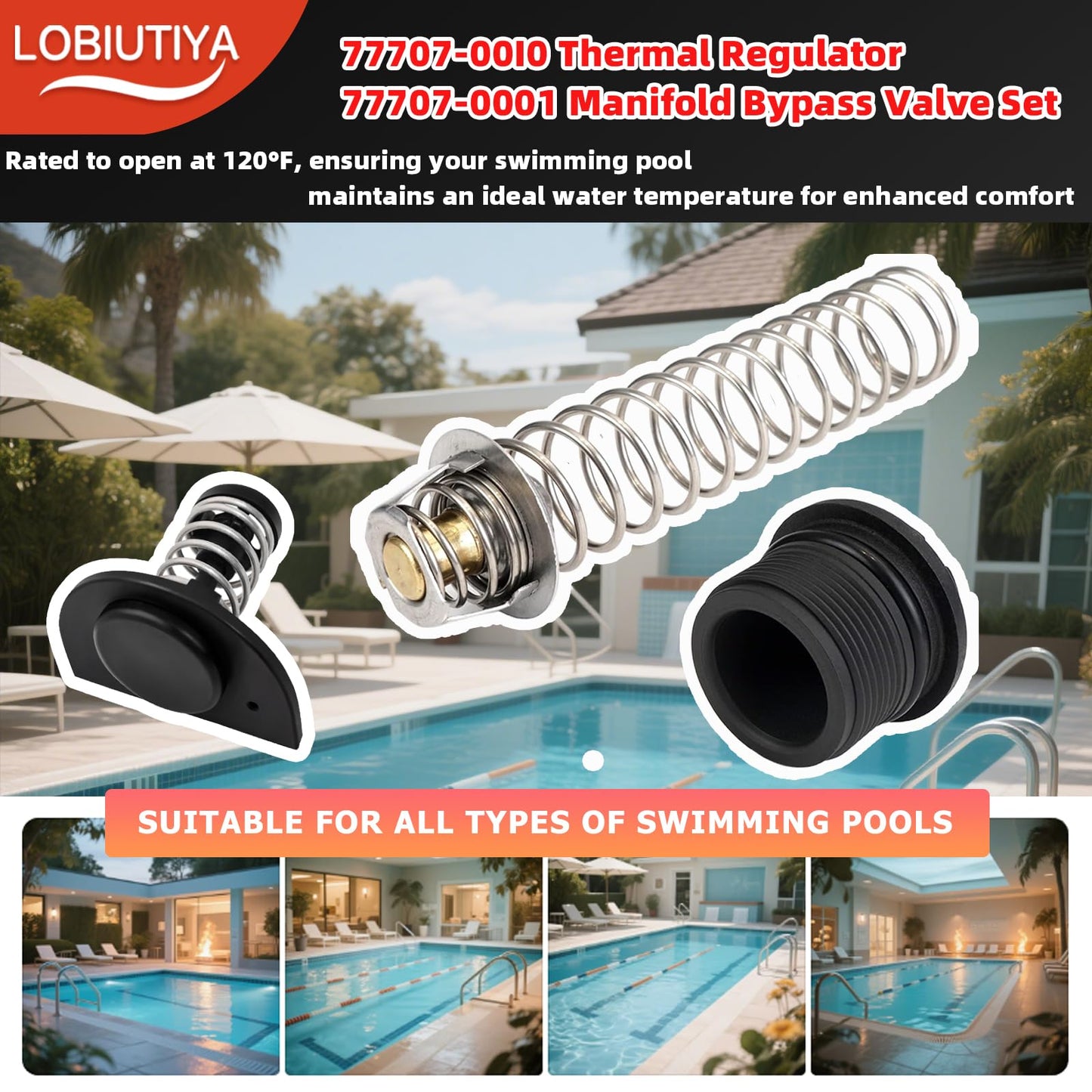 LOBIUTIYA 77707-0010 Thermal Regulator and 77707-0001 Manifold Bypass Valve Kit Compatible with MasterTemp 400 250 200 300 333 and Sta-Rite Pool and Pool Heaters, 38000-0007S Thermal Regulator kit