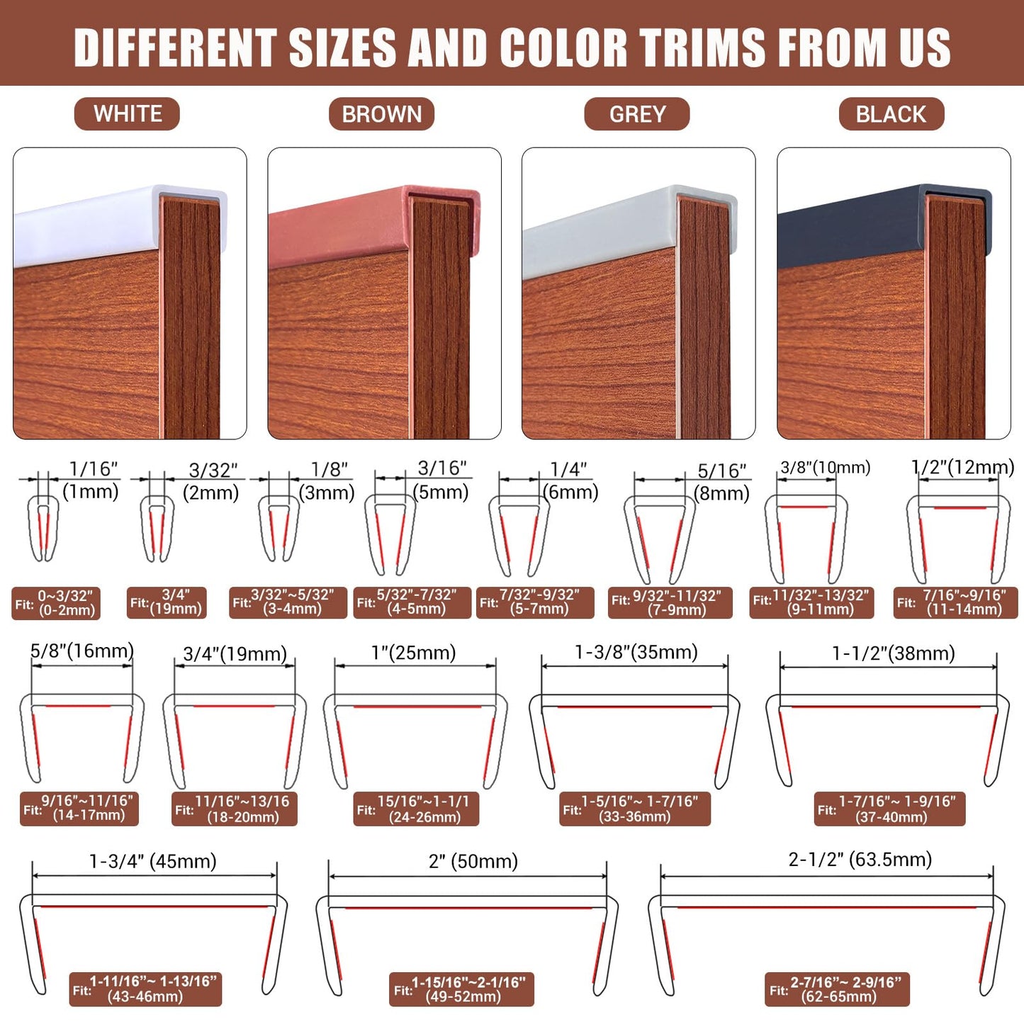 Rubber Edge Trim, Flexible Edge Banding, 1/2"(12.7mm) U Channel Furniture Edge Protector, Self Adhesive Edge Guards for Plywood, Wood, Glass Parts, 20Ft, Brown Color