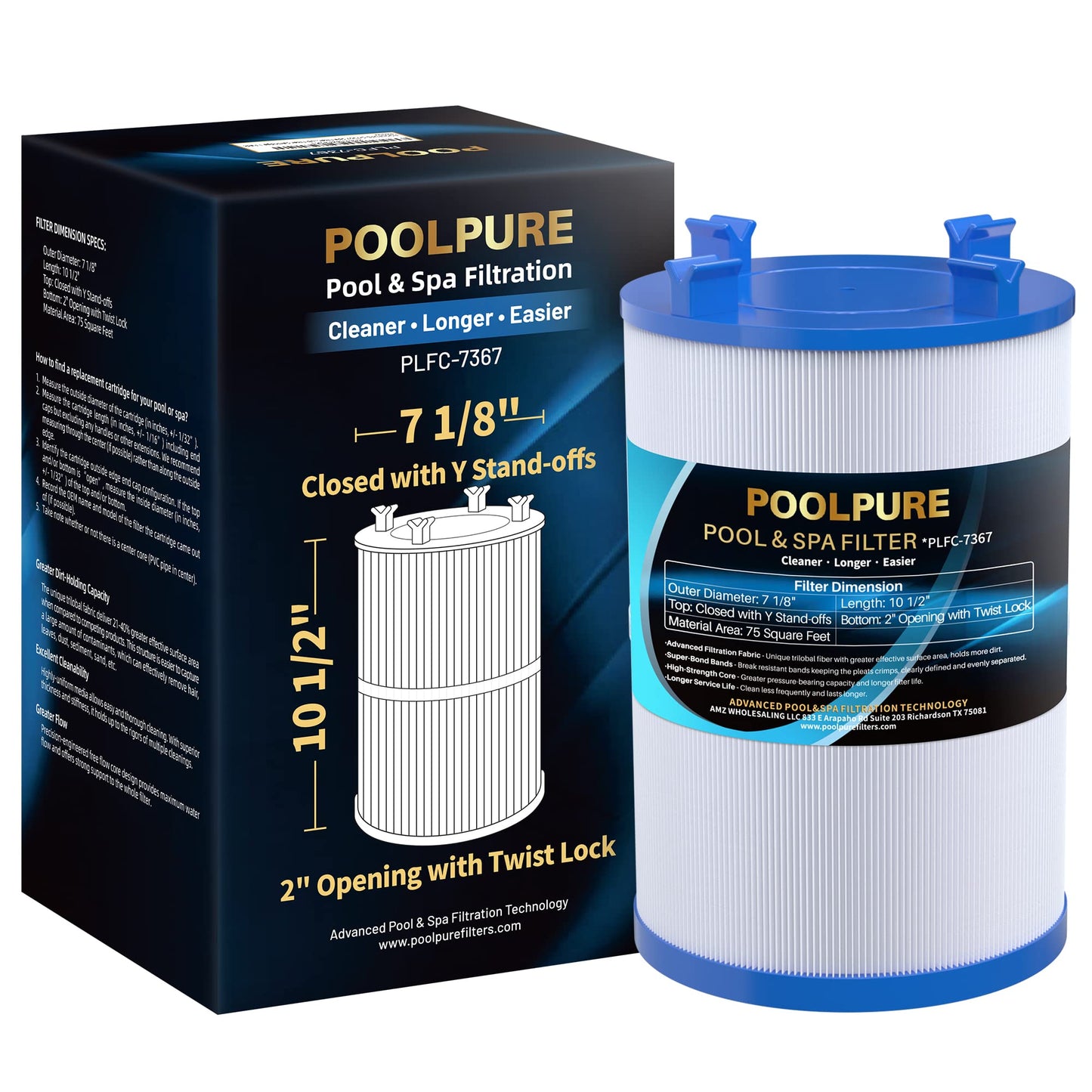 POOLPURE C-7367 Spa Filter Replaces PD075-2000, Dimension One 1561-00, Filbur FC-3059, Excel Filters XLS-7005, Aladdin 17541, Baleen AK-60035, 75 sqft Hot Tub Filter Cartridge (1 Pack)