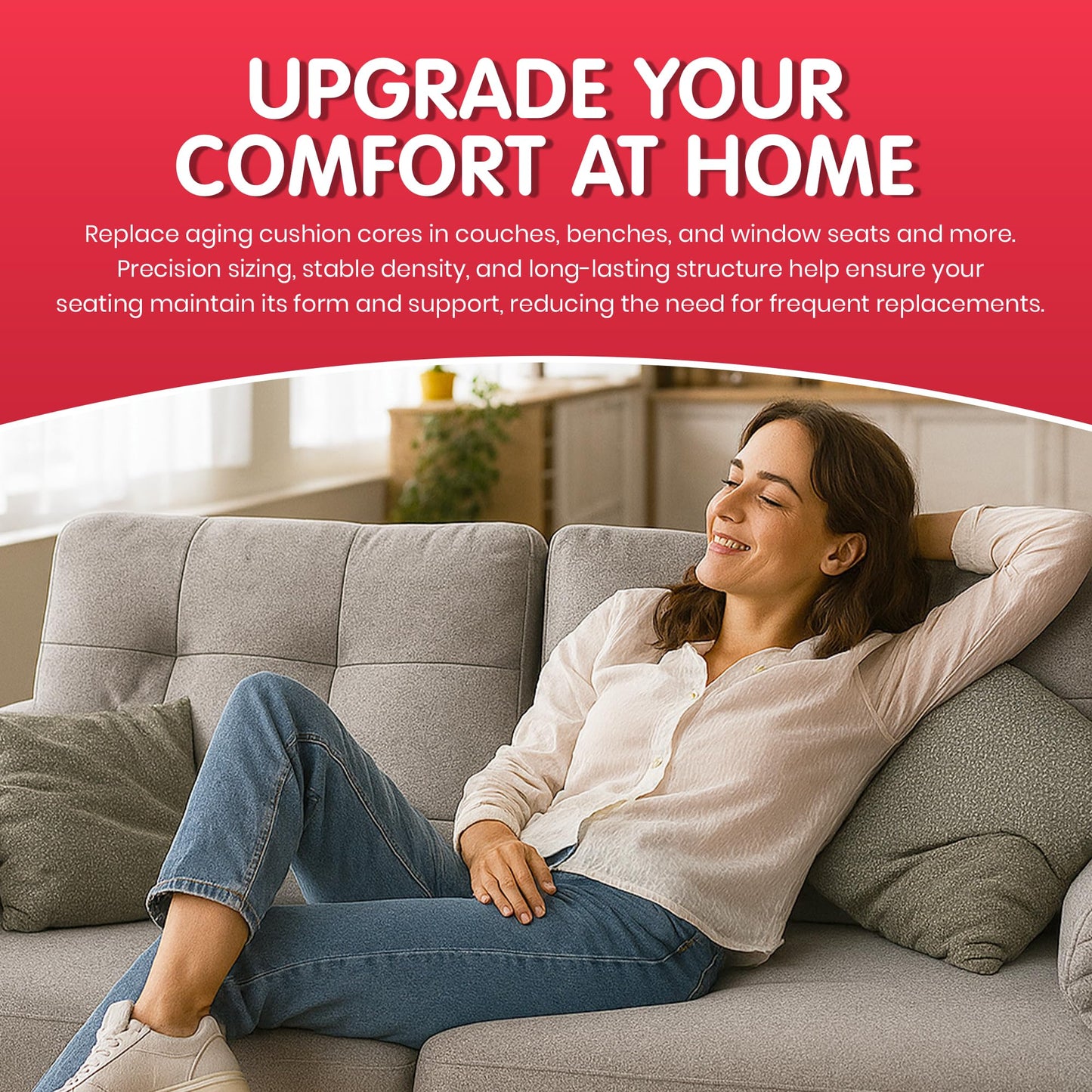 FOAMYFOAM 5Pack High Density 1 inch Thick, 24 inch Wide, 72 inch Long Upholstery Foam, Cushion Replacement