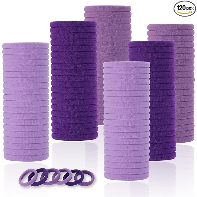LuSeren 120 Pcs Purple Hair Ties for Women, No Damage Soft Seamless Nylon Hair Elastics for Thick Hair, Ponytail Holders, 3 Gradient Purple Hair Accessories