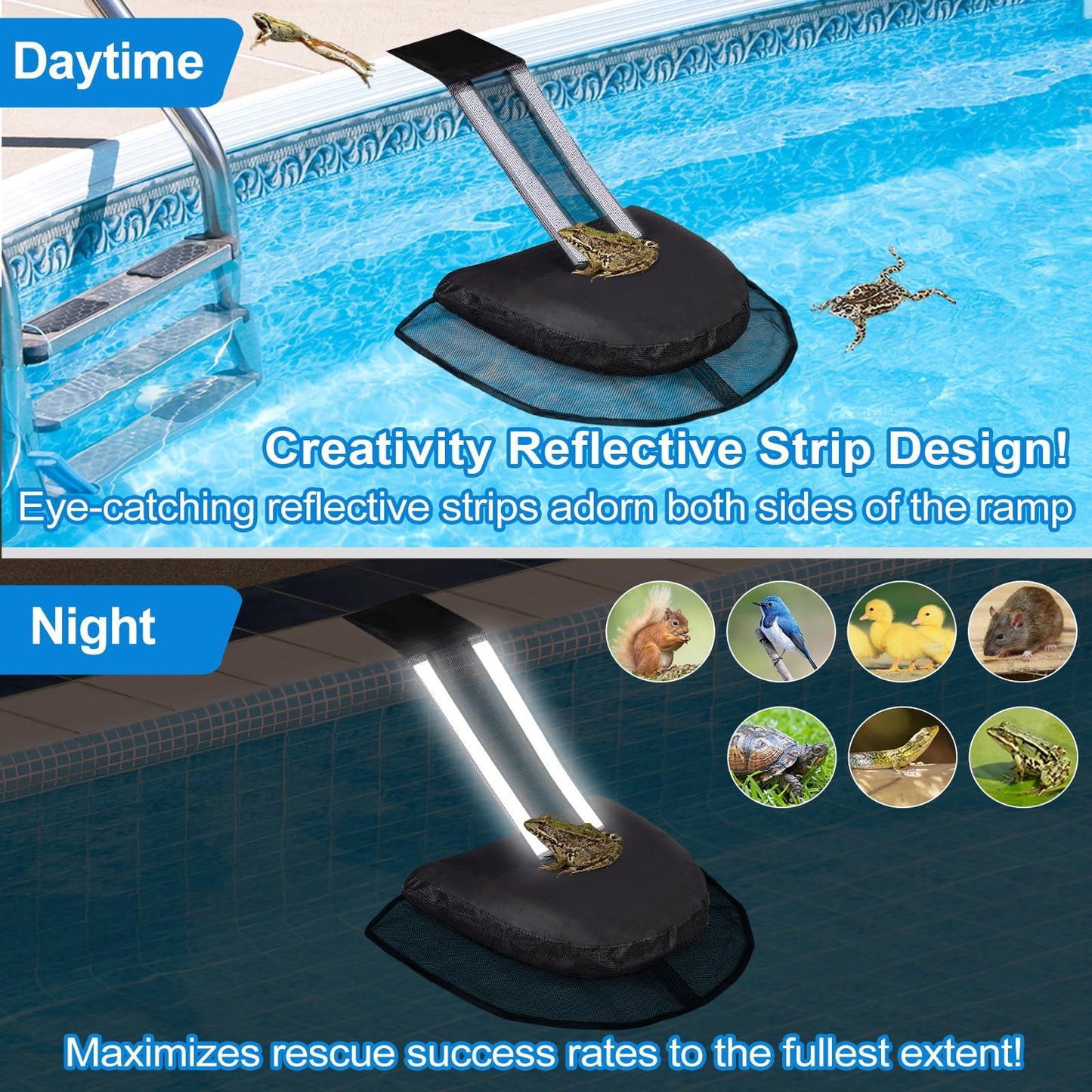 LCHUANG Pro Frog Animal Life Saver Saving Escape Ramp Bridge Ladder for Swimming Pool Floating Small Wildlife Critter Duck Duckling Lily Pads Rescue Float Log Creature Pool Maintenance (Black-2Pack)