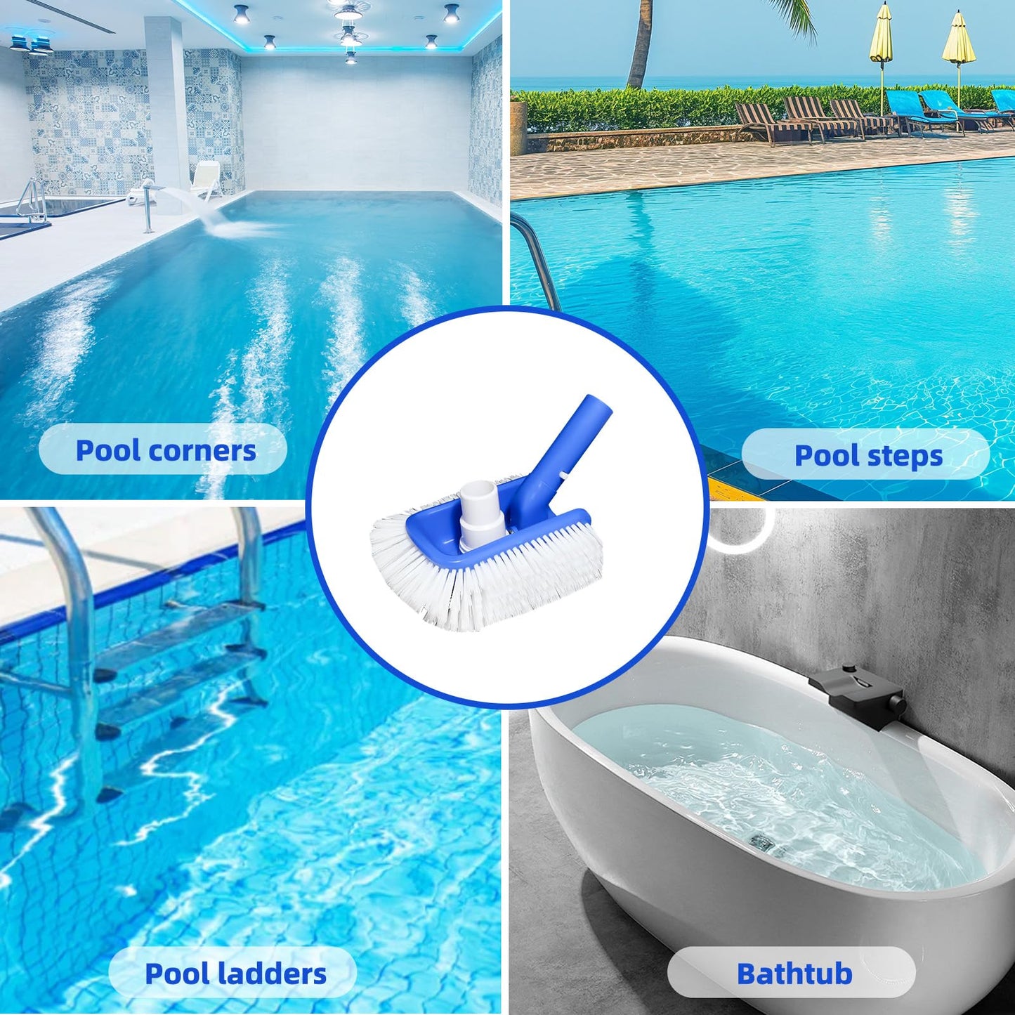 Pool Brush Head with Pool Vacuum Head for Inground & Above Ground Pools, Round Heavy Duty Scrubber Pool Broom Cleaning Nylon Brush with 1/4" or 1/2" Swivel Hose Connection, No Pole