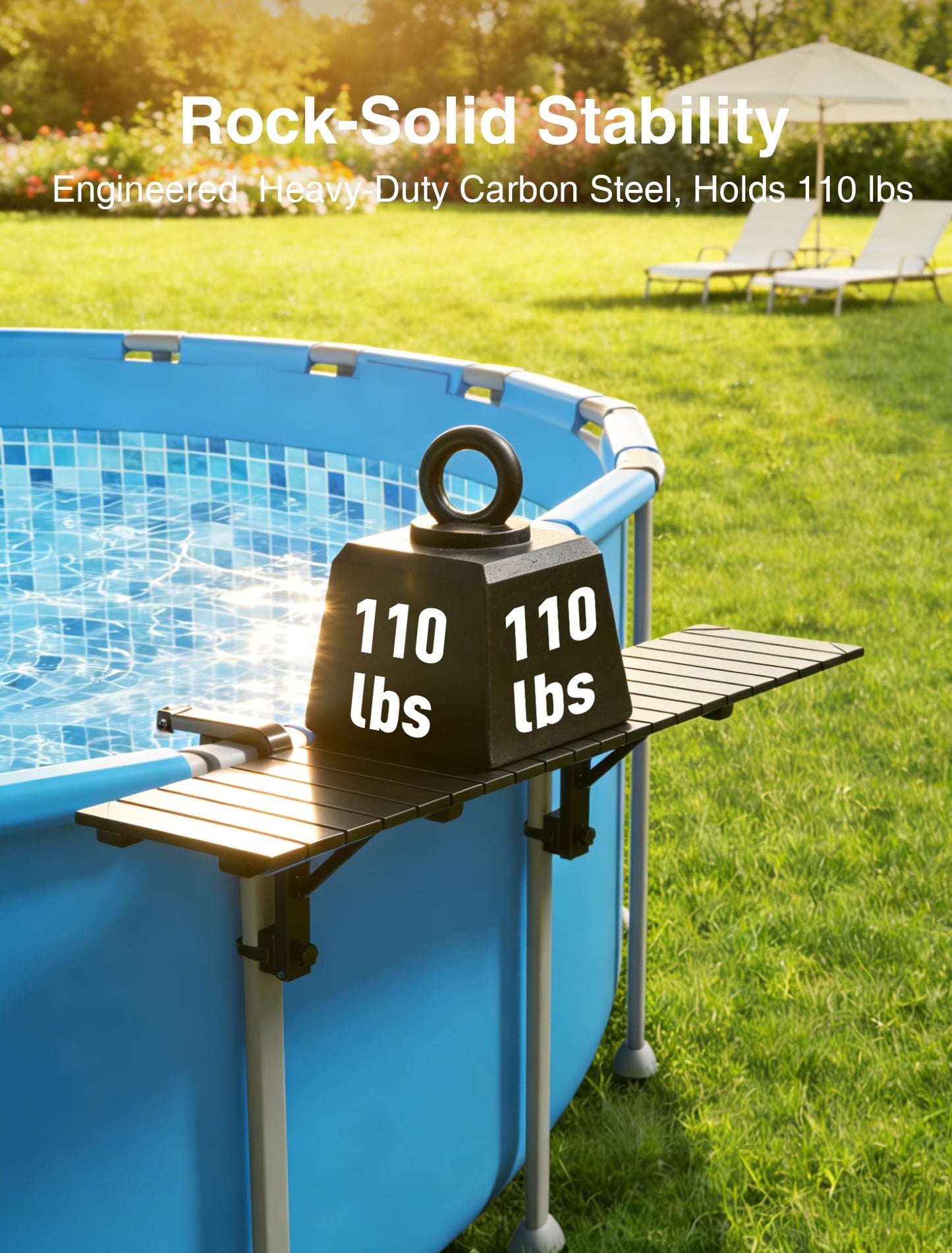 Kompoll Pool Bar Heavy Duty & Stable Poolside Bar for Above Ground Pool, Fits Top Rails up to 4.48" or Less, Holds 110 lbs, 49" x9.6" Swim Up Bar for Frame Round & Oval Above Ground Pools Accessories