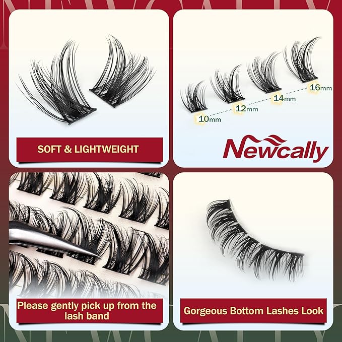 Wispy Lash Clusters Kit Natural Eyelash Clusters Kit C-curly Individual Lashes Kit Cluster Eyelash Extensions Kit 10-16 MM DIY Lash Extension Kit with Bottom Lashes by Newcally