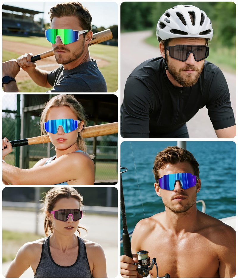 STORYCOAST Polarized Sports Sunglasses for Men Women,Driving Fishing Cycling Mountain Bike Sunglasses UV400 Protection White Frame-Ice Blue Mirror Lens