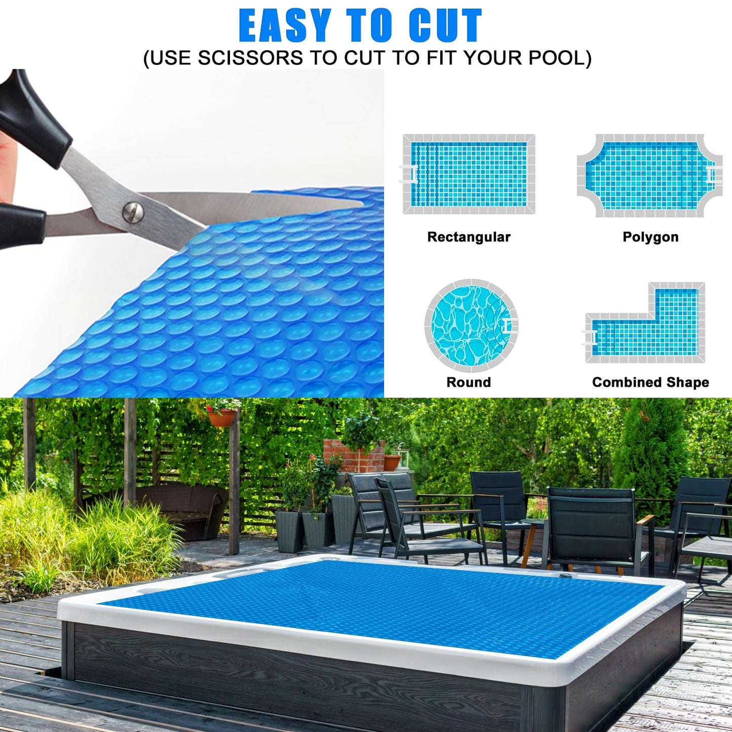 Kakolvan Solar Bubble Hot Tub Spa Cover for 4.5 x 4.5 FT Square Inflatable Swimming Pool Blanket Thermal Floating Insulation 16 Mil Bubble Solar Covers for Indoor Outdoor Spa Hot Tub Wrap Covers