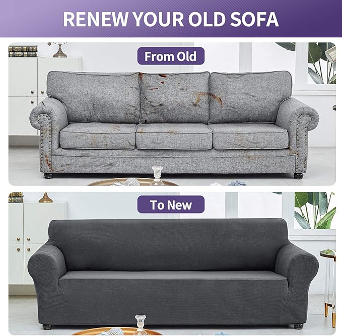 Joccun Stretch Loveseat Couch Cover Slipcover, 1-Piece Sofa Cover for 2 Cushion Couch Spandex Jacquard Washable Furniture Protector Cover for Living Room,Kids,Pets（Loveseat,Charcoal）