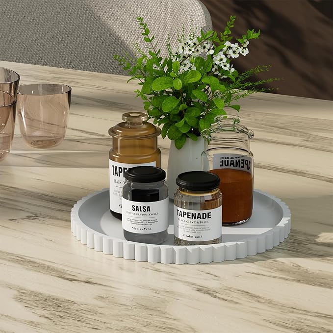 HighHerz Silicone Bathroom Countertop and Vanity Tray-10 Inch Round Silicone Bathroom Tray, Modern Bathroom Decor, Coffee Table Decor, Decorative Tray for Candle, Perfume, Plants (White)