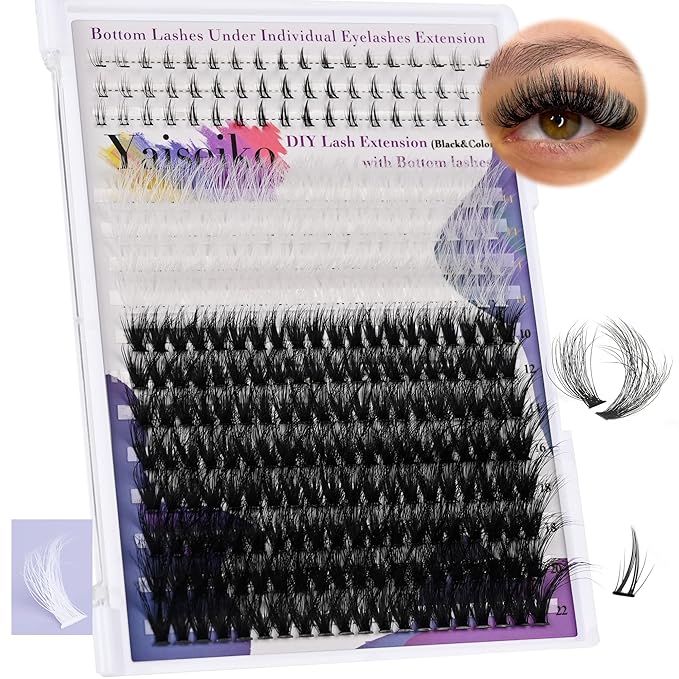 Wispy Lash Clusters with Bottom Lashes Black and White Eyelashes 10-22mm Thick Cluster Eyelash Extensions 294Pcs Wispy Individual Lashes with White Eyelash Clusters Plant Fibers Lashes Clusters