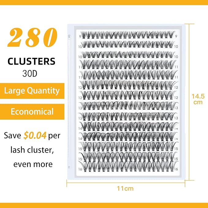 B&Qaugen Lash Clusters 30D 50D-D-9-16MIX LASH Individual Lashes 280 False Eyelash 9-16MIX Extensions Cluster DIY at Home (30D 50DD-9-16MIX)