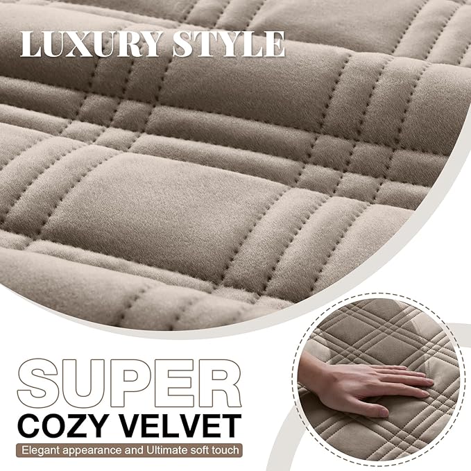 TAOCOCO 100% Waterproof Recliner Chair Cover, Recliner Covers for Recliner Chair with Pocket, Non Slip Reclining Chair Cover Furniture Protector for Kids, Pets(23.6'', Light Taupe-Velvet)