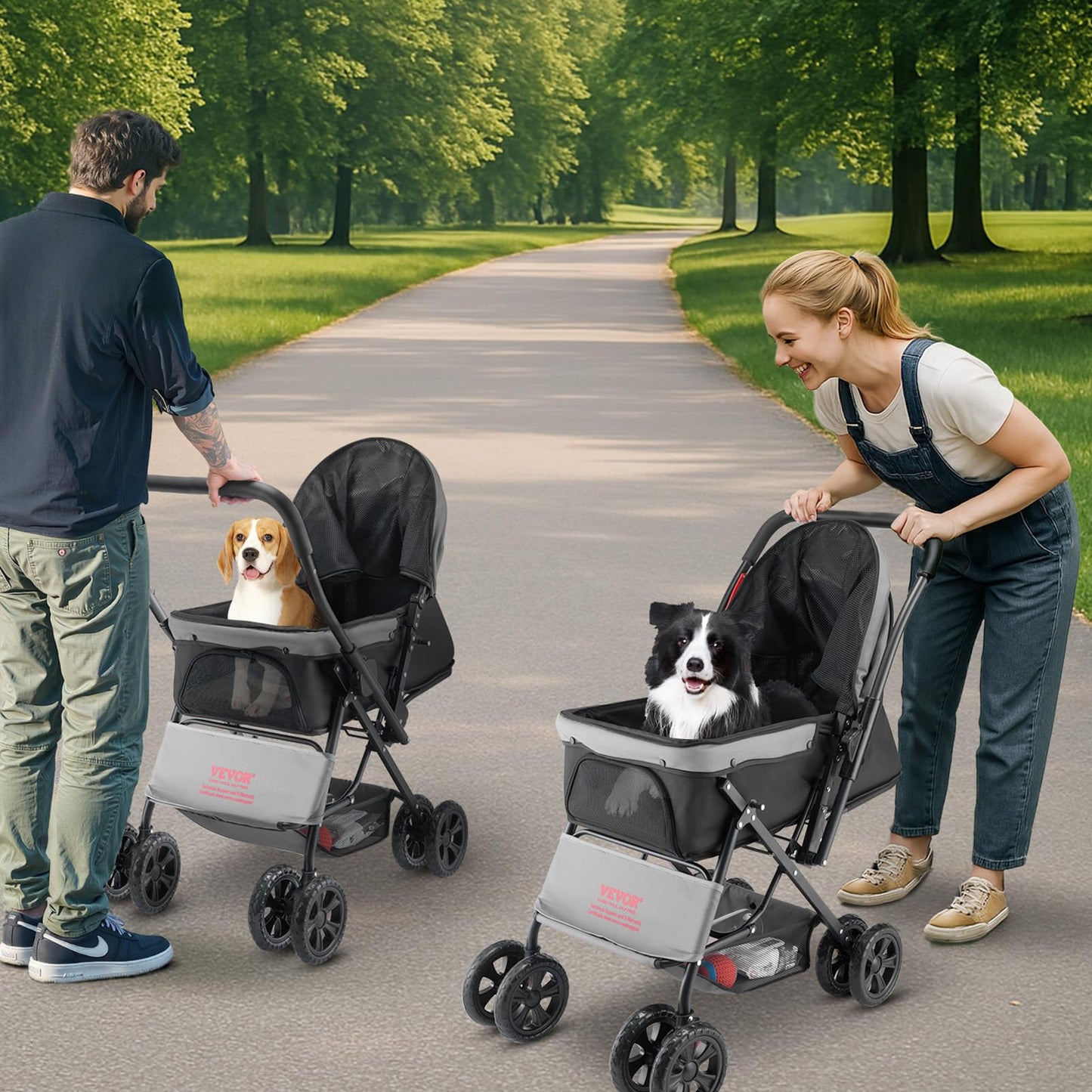 VEVOR Pet Stroller, 44 lbs Weight Capacity, Foldable Dog Cart, 4 Wheels Cats Stroller with Mesh Windows & Revrsible Handle, Portable Pet Carrier with Brake, for Small to Medium Pets