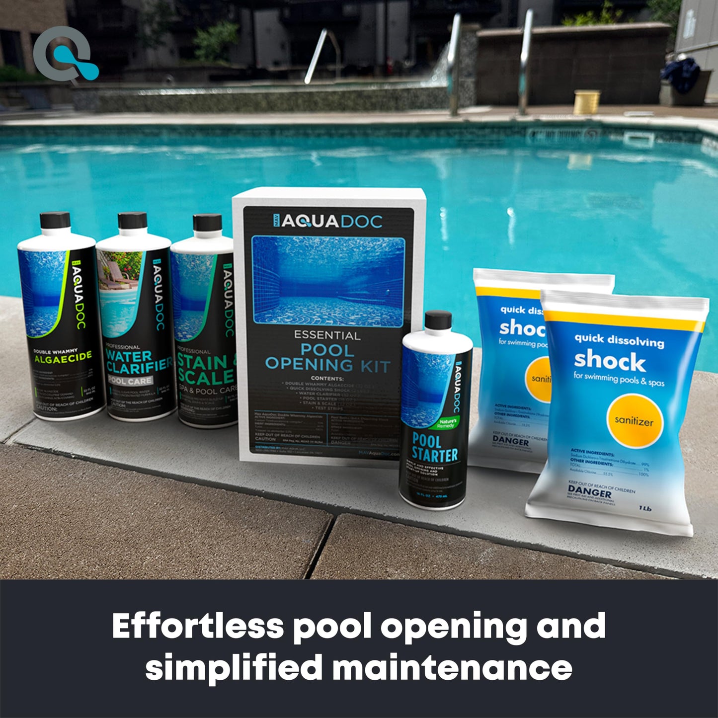 Pool Opening Kit - Pool Starter Kit for Inground Pool & Above Ground Pool Chemical Starter Kit to Open Your Pool - AquaDoc Pool Start Up Chemical Kit Designed for 15000 to 20000 Gallon Pool