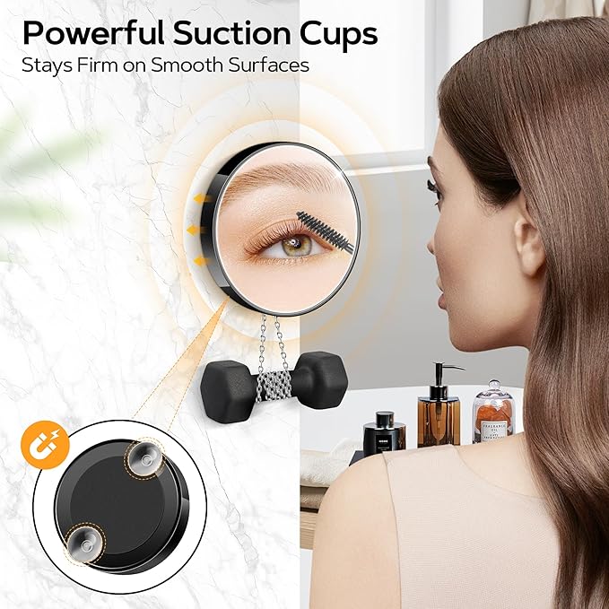 MIYADIVA Magnifying Mirror Set, 10x&20x&30x Suction Cup Makeup Mirror, 2 Tweezers & Storage Bag. 3.5in Compact Mirror for Travel, Bathroom, Home, Gifts for Women