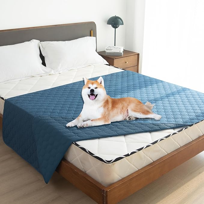 gogobunny 3X Stronger Waterproof Pet Blanket, Scratch Proof Furniture Protector for Dogs Cats, Reversible Cover 82x120 Inch, Dark Blue