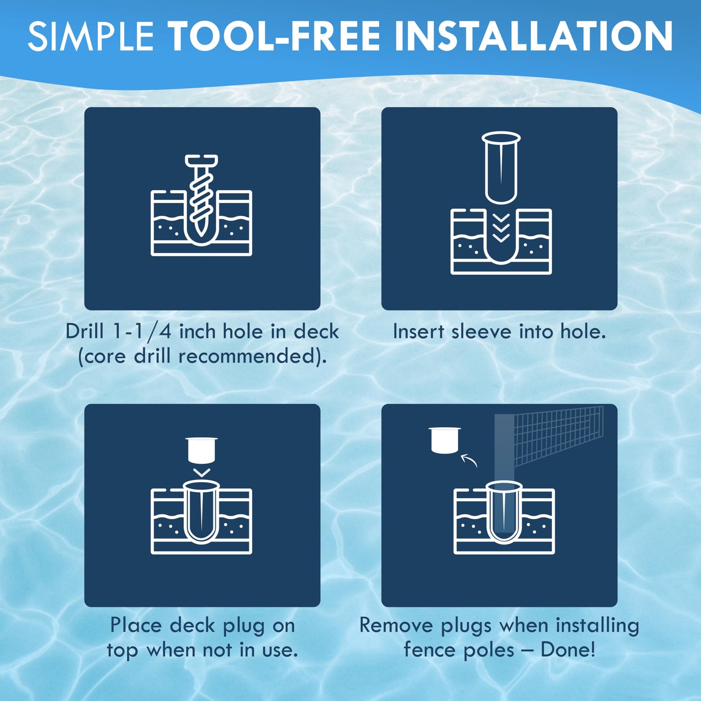 Pool Fence Deck Sleeves & Hole Caps - Putty 6 Pack - 1 Inch Pole Fencing, Inserts with Plugs, Universal Fit for DIY Safety Fence,