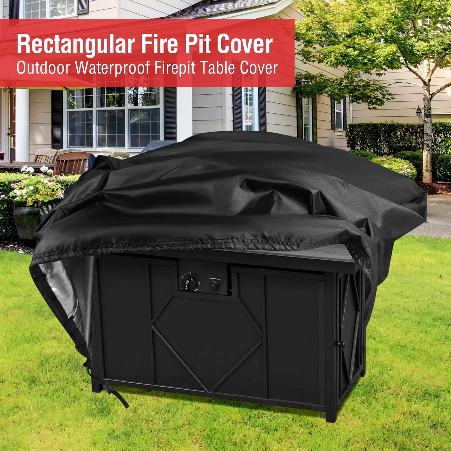 Youlvy Rectangular Fire Pit Cover 43 inch,Propane Gas Fire Pit Table Cover,Outdoor Waterproof Firepit Table Cover - 43 X 28 X 27 Inch