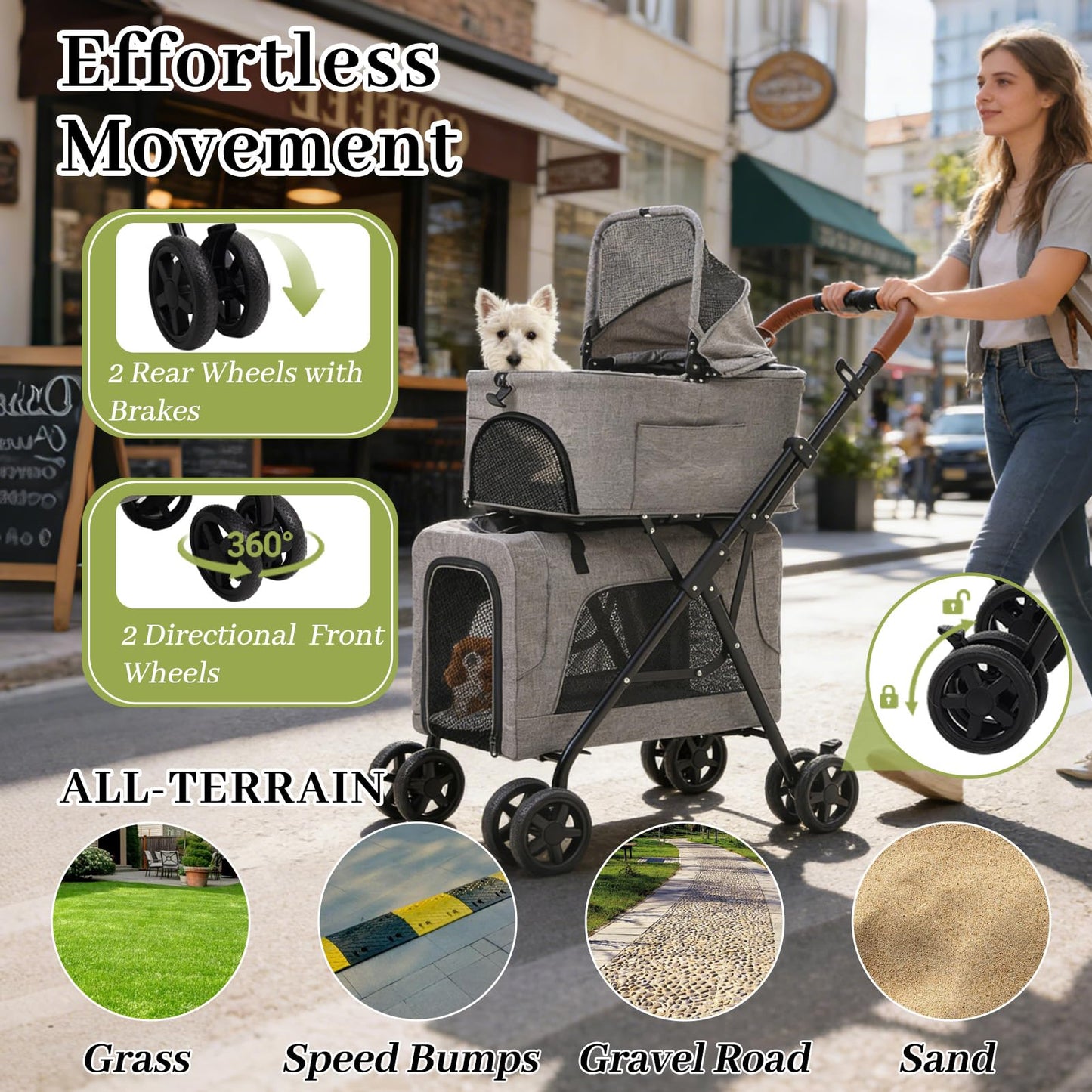 Double Pet Stroller with Detachable Carriers, Dog Stroller for Medium Dogs 20 lb, Foldable Dog Stroller for 2 Dogs,Easy Assembly Cat Stroller for 2 Cats with Cup Holder and Storage Bag for All-Terrain
