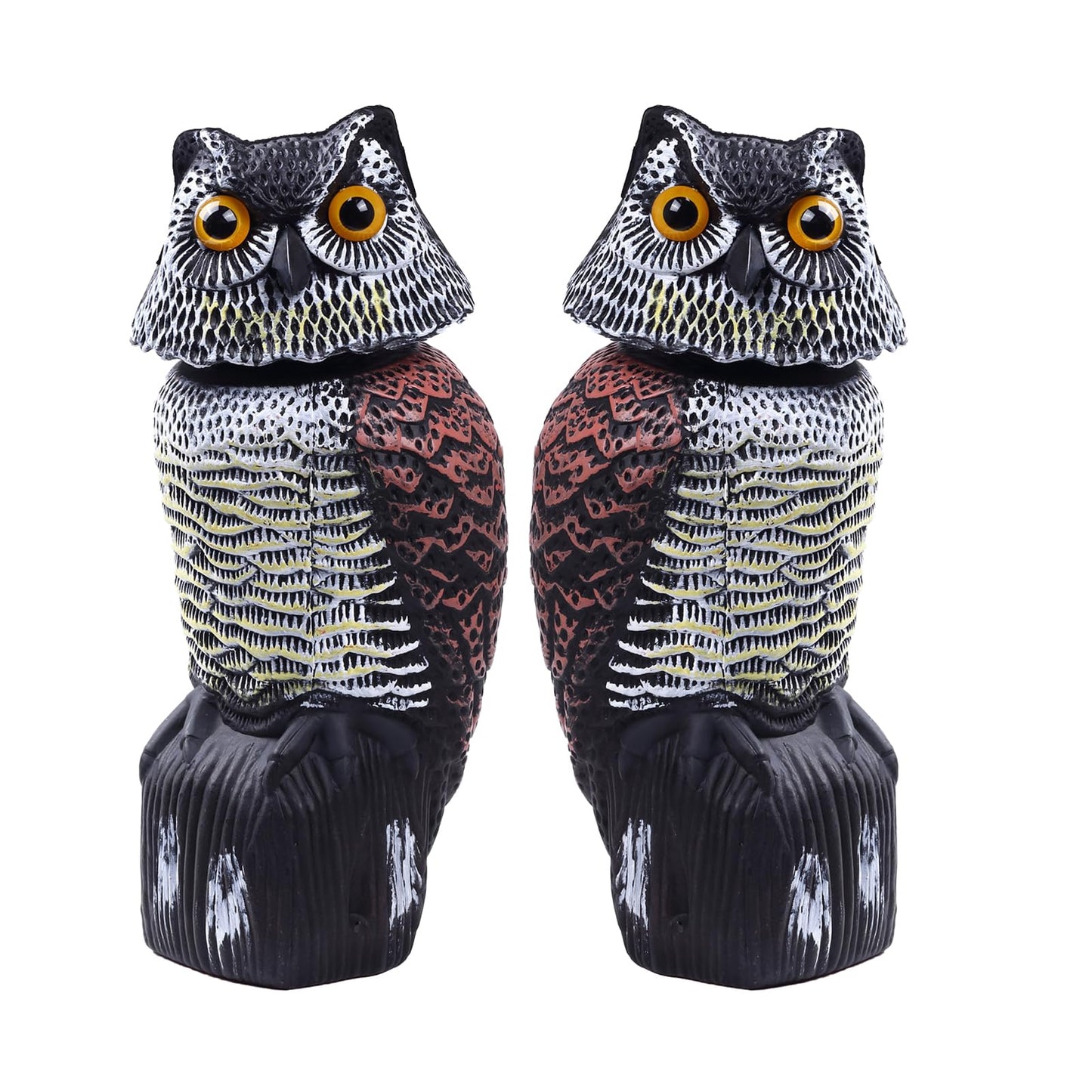 Hedoc 2 Pack Fake Owl Decoys to Scare Birds Away(15 inch), Rotating Head Sculptures, Nature Enemy Scarecrow Plastic Statues, Pest Repellent,Pigeon Deterrent Outdoor Yard, Garden Protectors