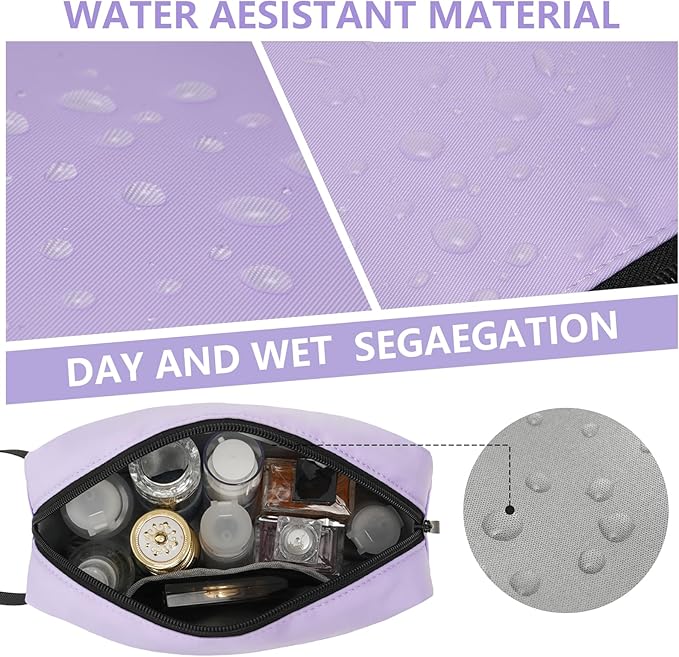 Travel Hanging Toiletry Bag with Carry Handle - Water-Resistant Small Cosmetic Organizer for Men & Women, Makeup, Shaving Kit, Gym & Travel Essentials (Lavender)