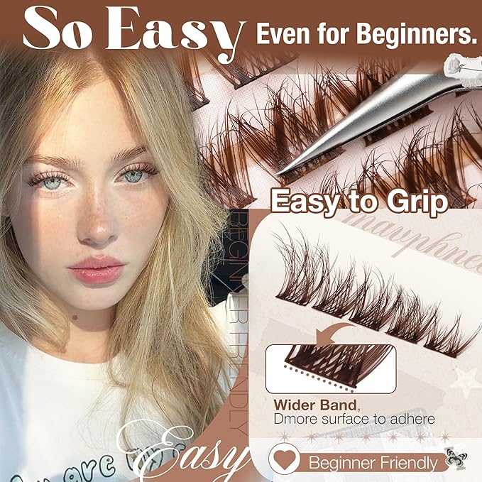Mavphnee Brown Cluster Lashes Fluffy Eyelash Extensions Wispy Lash Clusters Natural Eyelash Clusters Dark Brown Lash Clusters Soft DIY Individual Lash Extesnions (8-16MM, CC Curve)