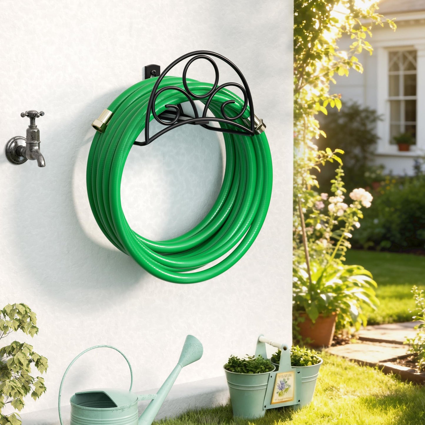 Metal Garden Hose Holder - Wall Mounted Water Hose Holder - Hose Hanger Heavy Duty for Water Hose Extension Cords Vacuum Hose