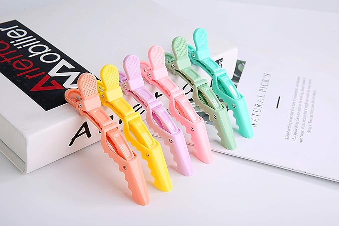 HH&LL Hair clips for Styling 12 pcs – Wide Teeth & Double-Hinged Design – Alligator Styling Sectioning Clips of Professional Hair Salon Quality (Colorful)