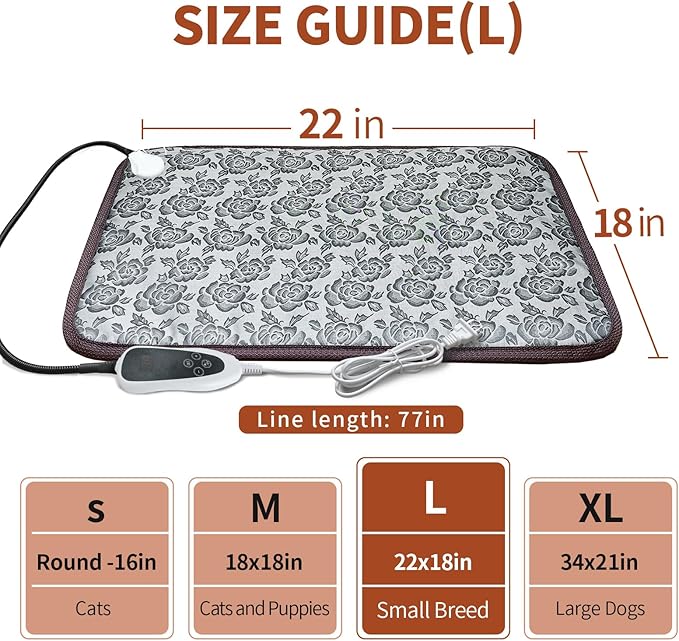 Pet Heating Pad 22x18 in with Smart Thermostat Switch and Power Line Protection Tube,Obtained MET and UL Dual Certification,Waterproof Cat Heating pad-Rose
