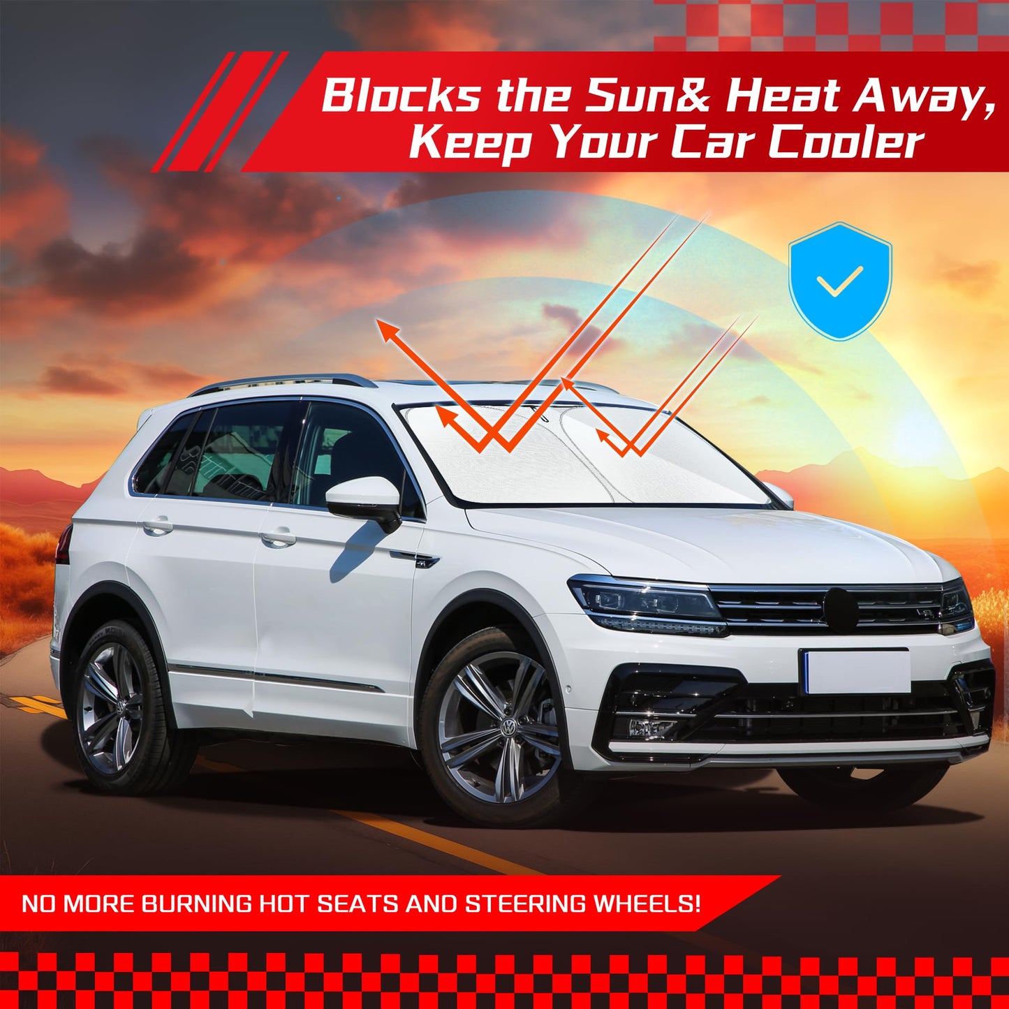 ARISMOTOR Windshield Sun Shade for Volkswagen Tiguan 2018-2025, Custom Fit Foldable Front Window Sunshade Sun Visor Protector, Block UV Rays Keep Your Car Cooler